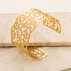 Hollow Stainless Steel 18K Gold Plated Wide Adjustable Leaf Bracelet