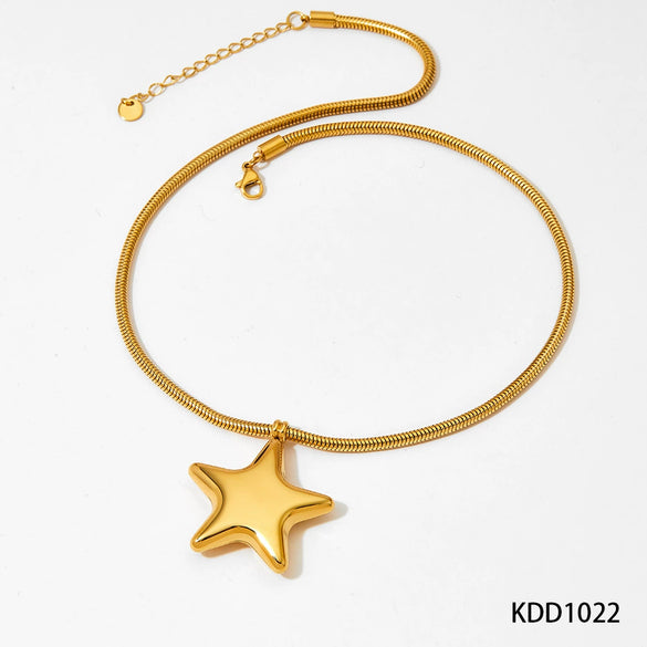 Hollow Stainless Steel Necklace With Electroplated Ball Love And Five Pointed Star Pendant On Snake Chain Heart Shaped And Geometric Pattern