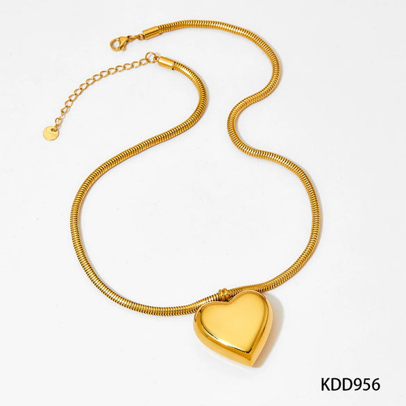 Hollow Stainless Steel Necklace With Electroplated Ball Love And Five Pointed Star Pendant On Snake Chain Heart Shaped And Geometric Pattern