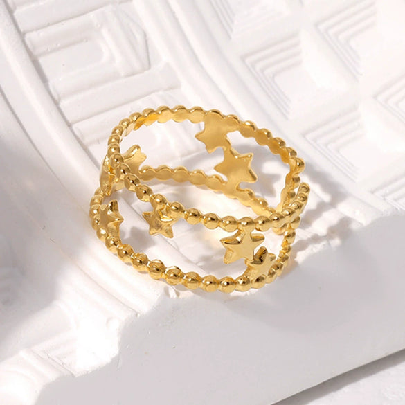 Hollow Star Titanium Steel And Stainless Steel Ring 18K Gold Plated With Electroplating For Women