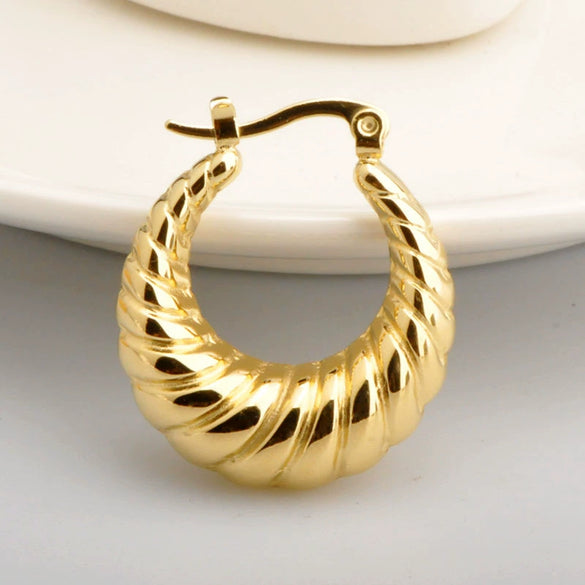 Hollow Titanium Steel Crescent Shape Geometric Electroplated Women's Earrings