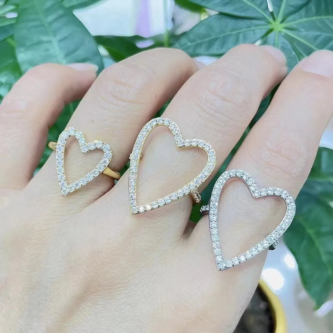 Hollowed Heart Shape Inlaid Zircon Heart-Shaped Switchable Finger Ring