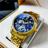 Hollowout Automatic Mechanical Men's Watch With Flywheel Waterproof Luminous Moon Phase Multifunction Fine Steel Strap Alloy Case Mineral Reinforced Glass Mirror Round Dial