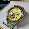 Hollowout Automatic Mechanical Men's Watch With Flywheel Waterproof Luminous Moon Phase Multifunction Fine Steel Strap Alloy Case Mineral Reinforced Glass Mirror Round Dial