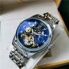 Hollowout Automatic Mechanical Men's Watch With Flywheel Waterproof Luminous Moon Phase Multifunction Fine Steel Strap Alloy Case Mineral Reinforced Glass Mirror Round Dial