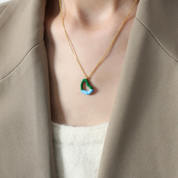 Hollowout Love Pendant Color Shaft Necklace In Titanium Steel With Electroplating For Women Geometric Pattern Bead Chain Hip Hop Style