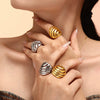 Hollowout Titanium Steel Ring With Geometric Design 18K Gold Plated For Women