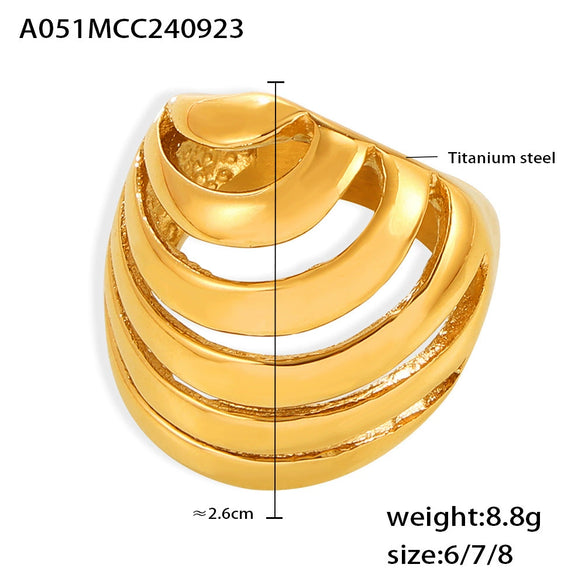Hollowout Titanium Steel Ring With Geometric Design 18K Gold Plated For Women