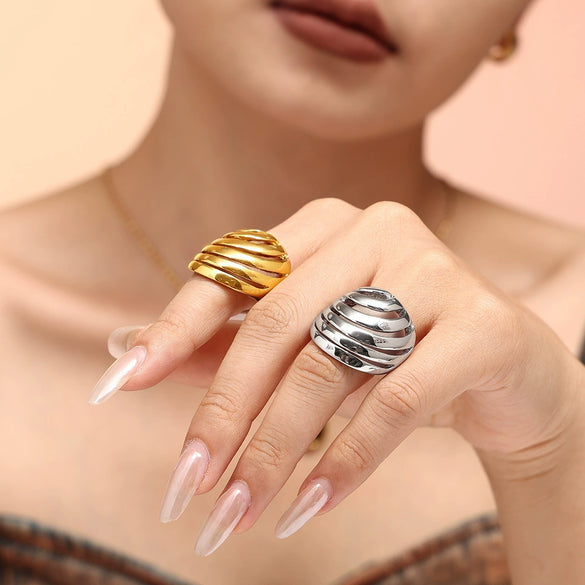 Hollowout Titanium Steel Ring With Geometric Design 18K Gold Plated For Women
