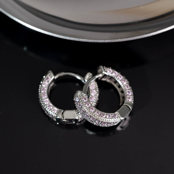 Hoop Earrings Copper With Zircon Inlay Geometric Style For Men And Women