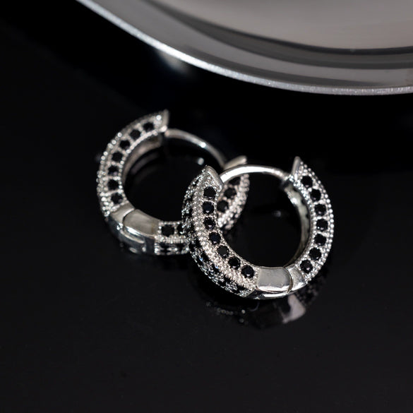 Hoop Earrings Copper With Zircon Inlay Geometric Style For Men And Women