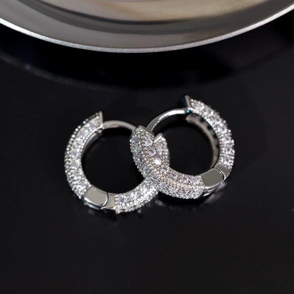 Hoop Earrings Copper With Zircon Inlay Geometric Style For Men And Women