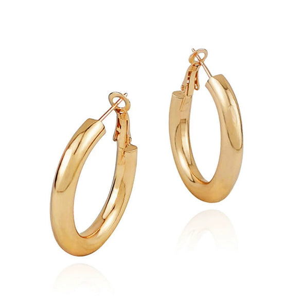 Hoop Earrings Solid Circle Metal Geometric Electroplated
