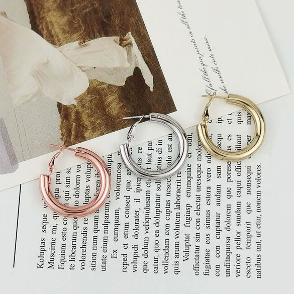 Hoop Earrings Solid Circle Metal Geometric Electroplated