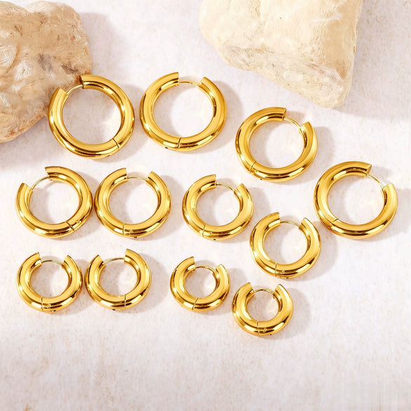 Hoop Earrings Titanium Steel Geometric Electroplating For Women Punk Style