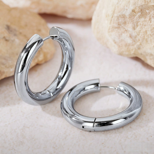 Hoop Earrings Titanium Steel Geometric Electroplating For Women Punk Style