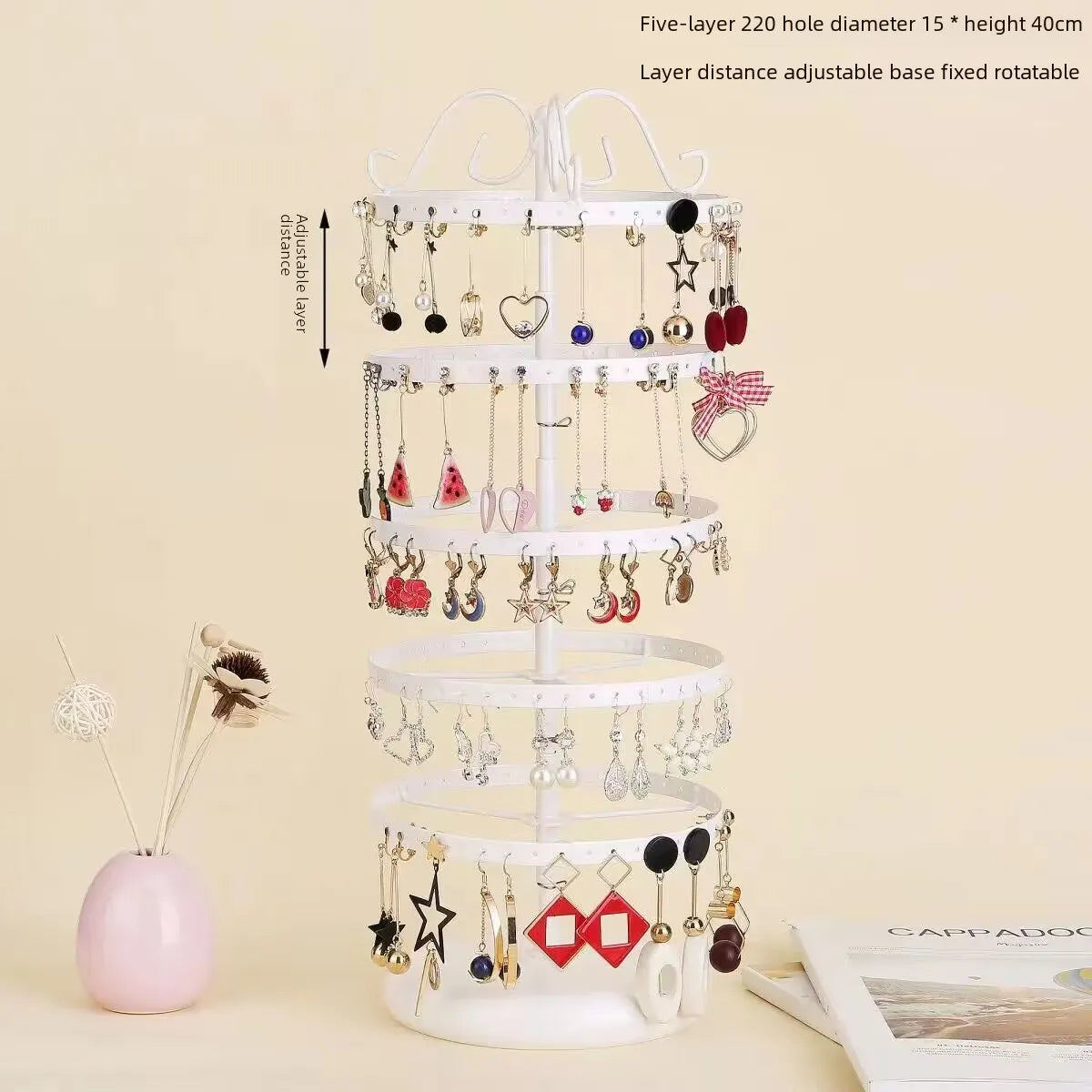 Hot 5 Layer 220 Hole Earrings Metal Rotating Earrings Storage Box, Exquisite Jewelry Display Stand