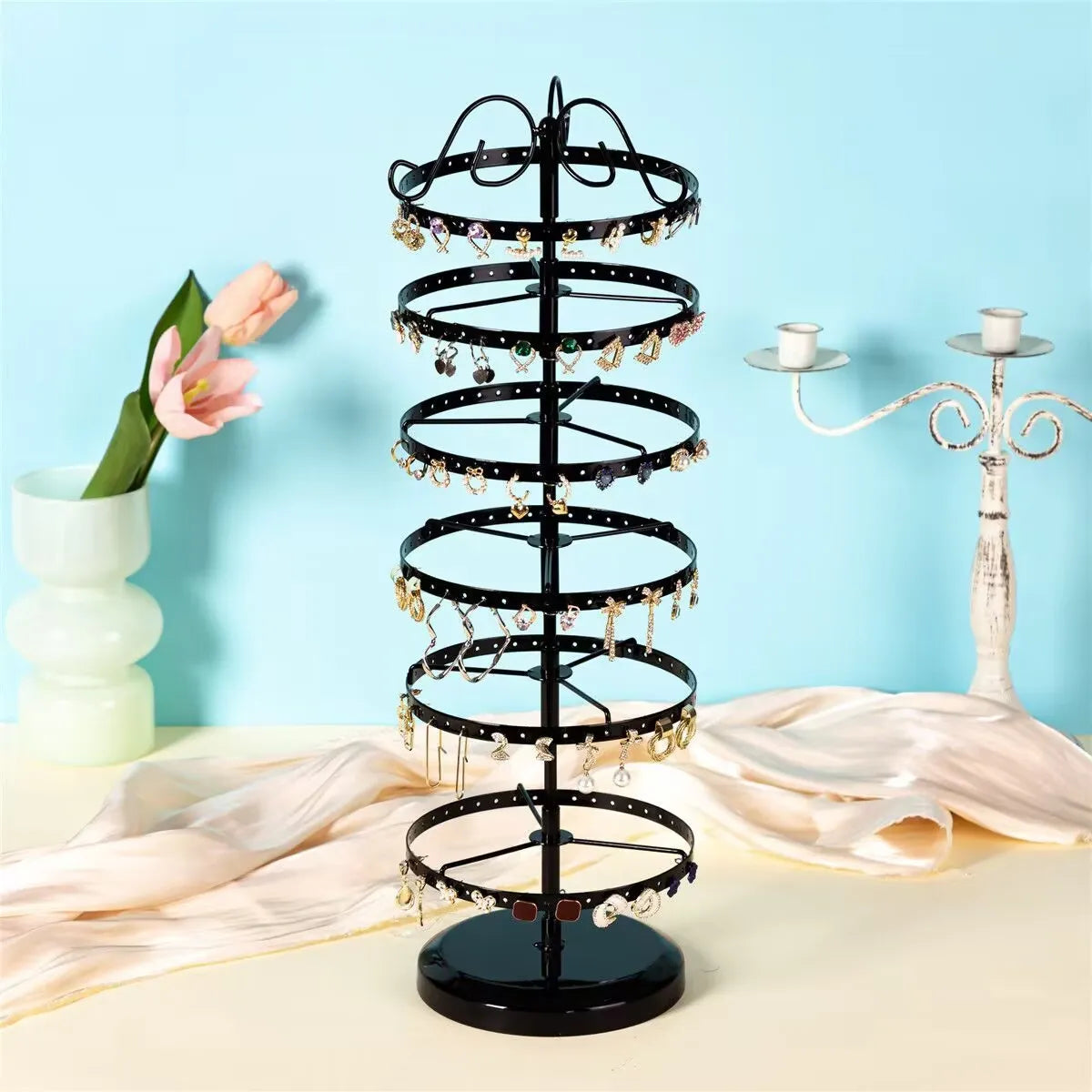 Hot 5 Layer 220 Hole Earrings Metal Rotating Earrings Storage Box, Exquisite Jewelry Display Stand