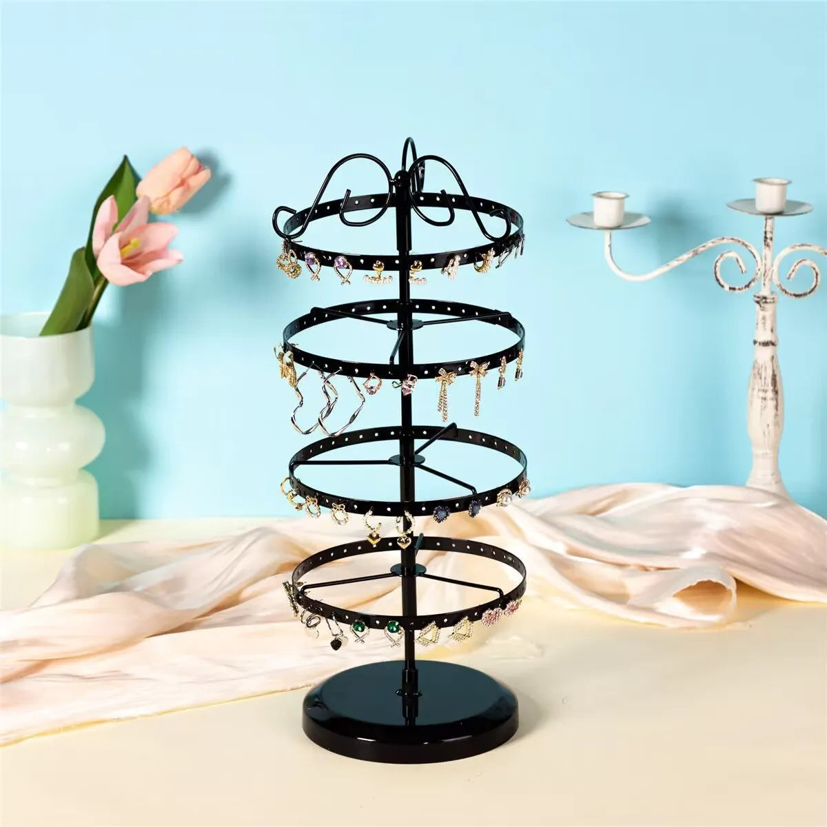 Hot 5 Layer 220 Hole Earrings Metal Rotating Earrings Storage Box, Exquisite Jewelry Display Stand