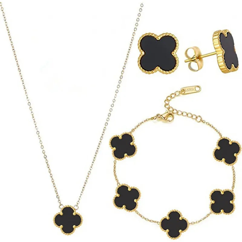 Hot Four-Leaf Clover Necklace Bracelet Earrings Three-Piece Set Versatile Lucky Four-Leaf Clover Five-Flower Bracelet Clavicle Chain Earrings