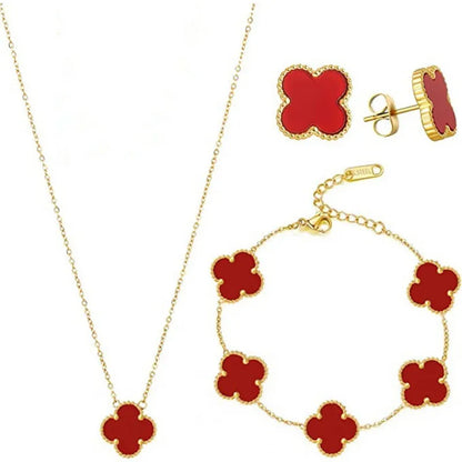 Hot Four-Leaf Clover Necklace Bracelet Earrings Three-Piece Set Versatile Lucky Four-Leaf Clover Five-Flower Bracelet Clavicle Chain Earrings