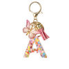 Hot Pink Sequins Resin Keychain With Butterfly Tassel And 26 Letters Jewelry Accessories For Girlfriend