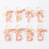 Hot Pink Sequins Resin Keychain With Butterfly Tassel And 26 Letters Jewelry Accessories For Girlfriend