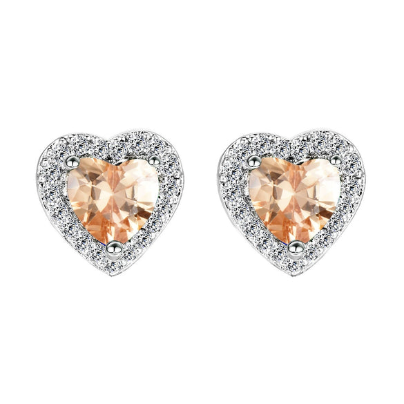 Hot Pink Zircon Heart Shaped Copper Earrings For Women In Ins Light Luxury Style