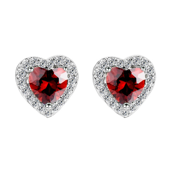 Hot Pink Zircon Heart Shaped Copper Earrings For Women In Ins Light Luxury Style