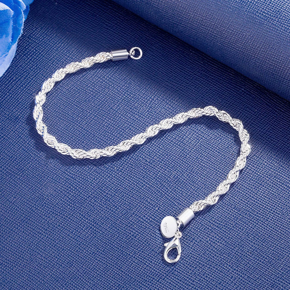 Hot Sale Plated 925 Jewelry European And American Fashion Jewelry Popular Silver Jewelry Wide 4Mm Twist Rope Bracelet