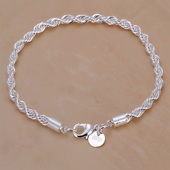 Hot Sale Plated 925 Jewelry European And American Fashion Jewelry Popular Silver Jewelry Wide 4Mm Twist Rope Bracelet
