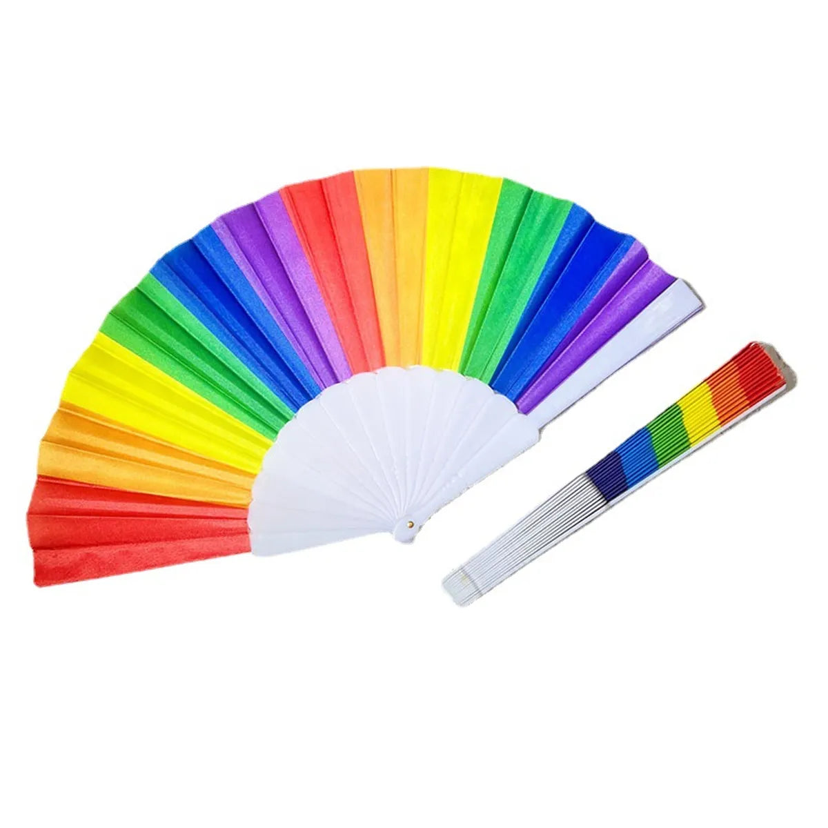 Hot Sale Rainbow Folding Fan Plastic Fan Frame Elegant Dance Fan Shooting Tool Craft Gift Fan Cloth Surface Fan