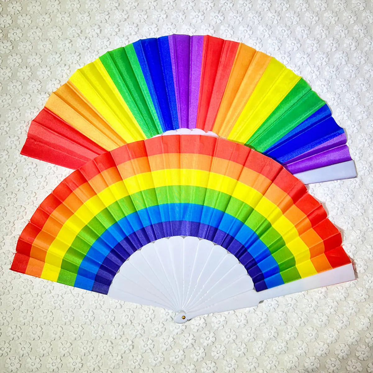 Hot Sale Rainbow Folding Fan Plastic Fan Frame Elegant Dance Fan Shooting Tool Craft Gift Fan Cloth Surface Fan