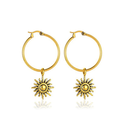 Hot Sale Retro Sun Flower Personality  Simple Short Sun Earring Wholesale