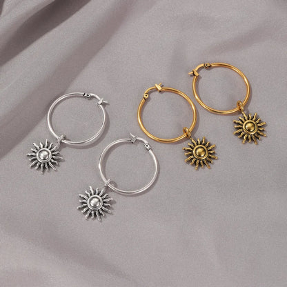 Hot Sale Retro Sun Flower Personality  Simple Short Sun Earring Wholesale