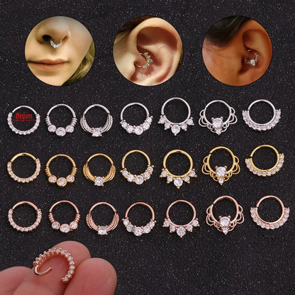 Hot Sale Zircon Nose Ring Micro-inlaid Round Nasal Septum Ear Bone  Wholesale