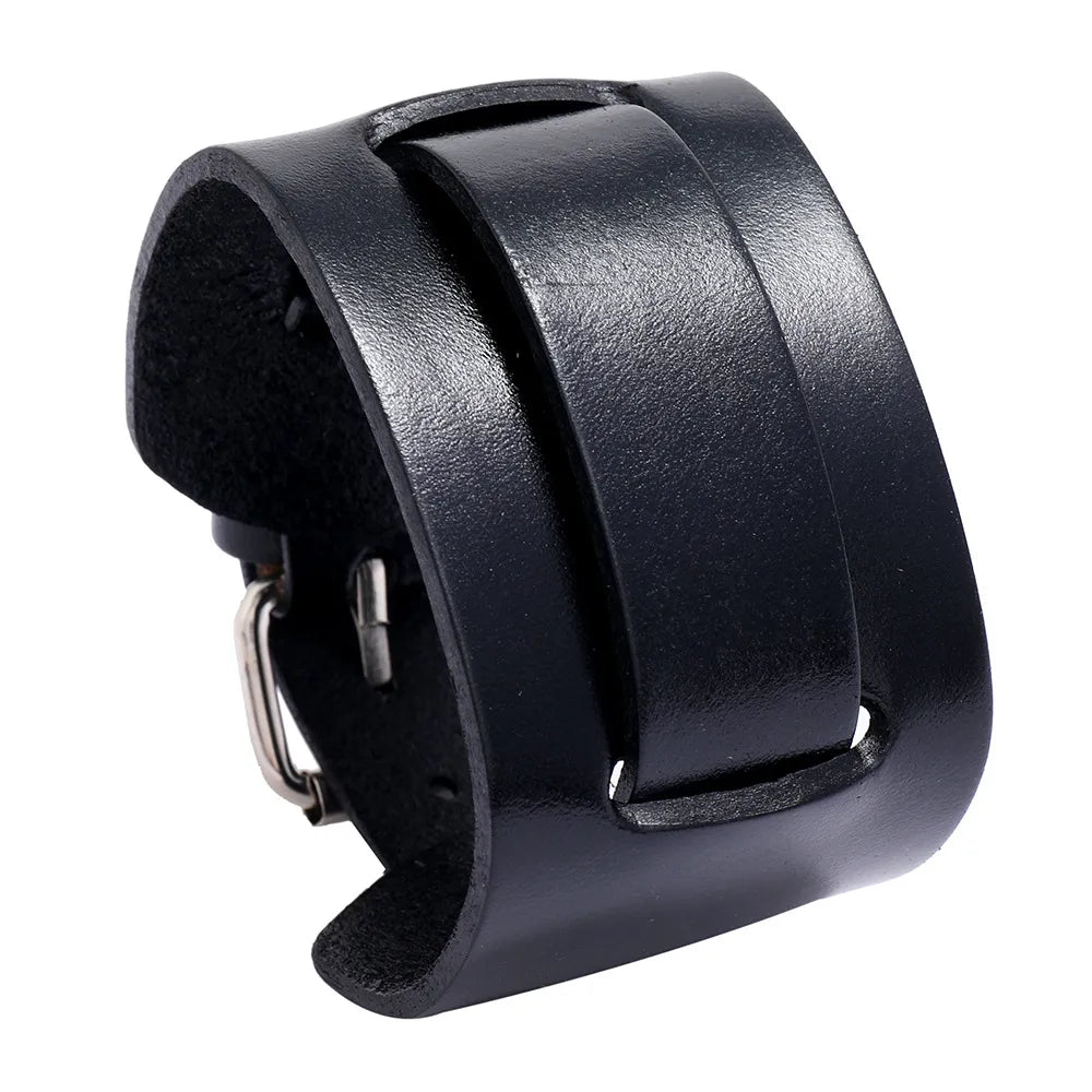 Hot-Saling Retro Men'S Leather Simple Adjustable Punk Wide Leather Bracelet