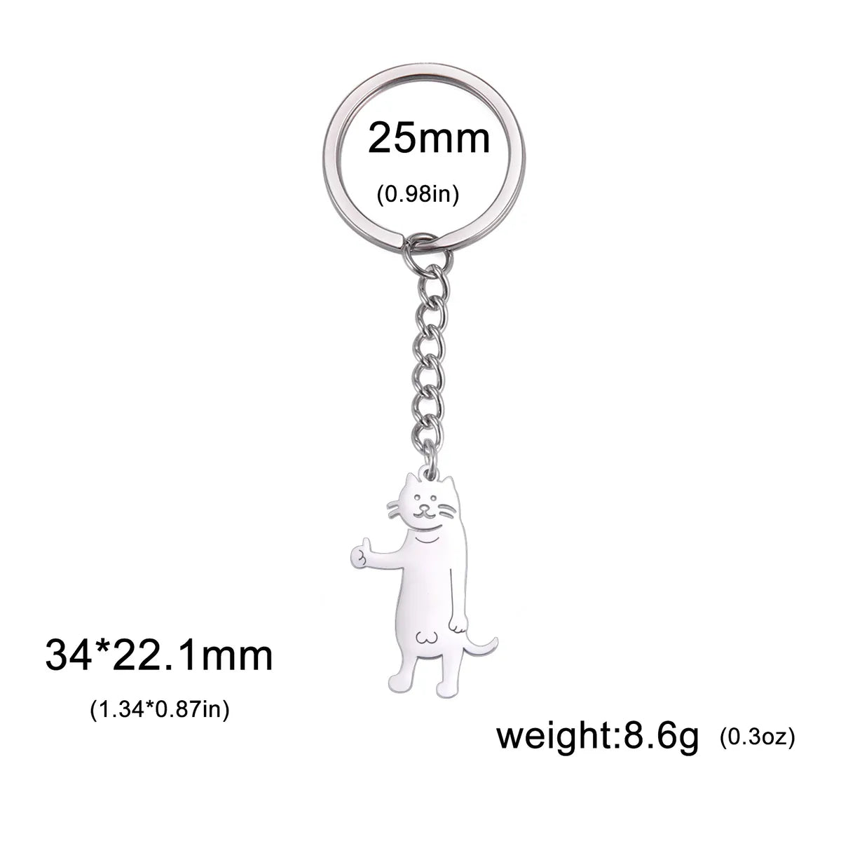 Hot Selling Cartoon Titanium Steel Cut Cute Thumbs-Up Kitten Pendant 304 Material Stainless Steel Key Ring