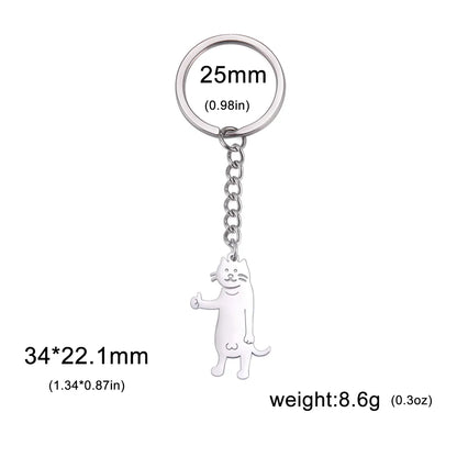 Hot Selling Cartoon Titanium Steel Cut Cute Thumbs-Up Kitten Pendant 304 Material Stainless Steel Key Ring