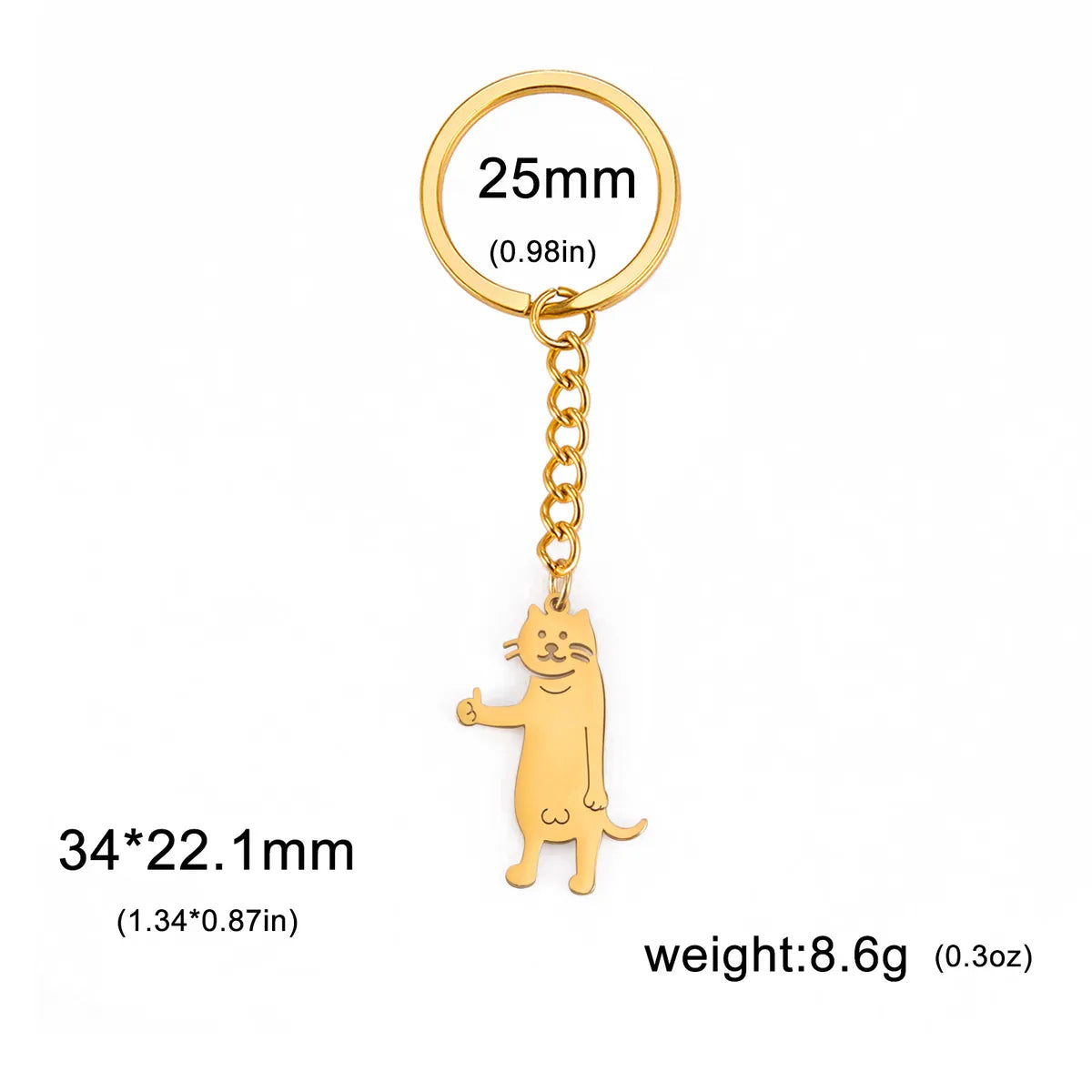 Hot Selling Cartoon Titanium Steel Cut Cute Thumbs-Up Kitten Pendant 304 Material Stainless Steel Key Ring