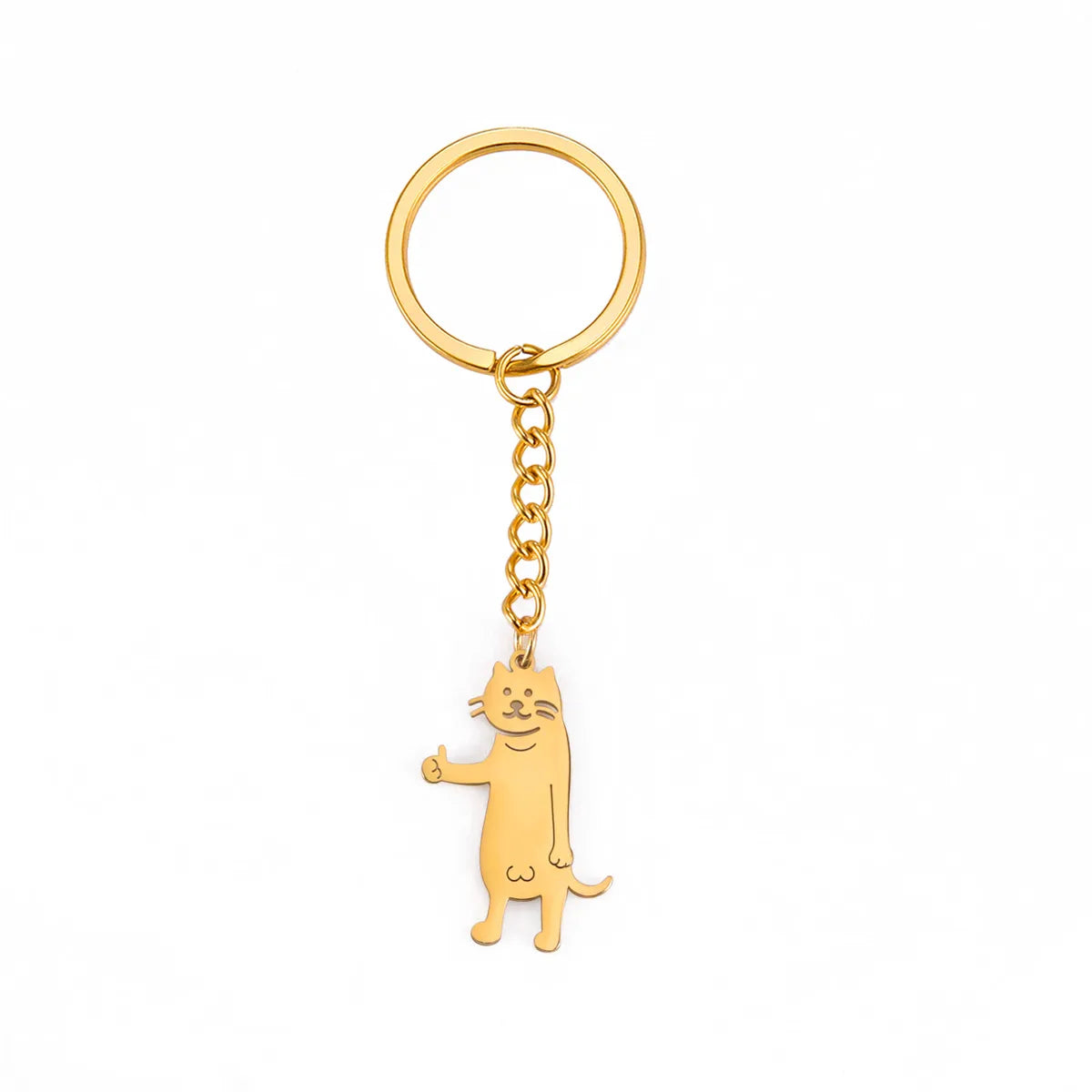 Hot Selling Cartoon Titanium Steel Cut Cute Thumbs-Up Kitten Pendant 304 Material Stainless Steel Key Ring