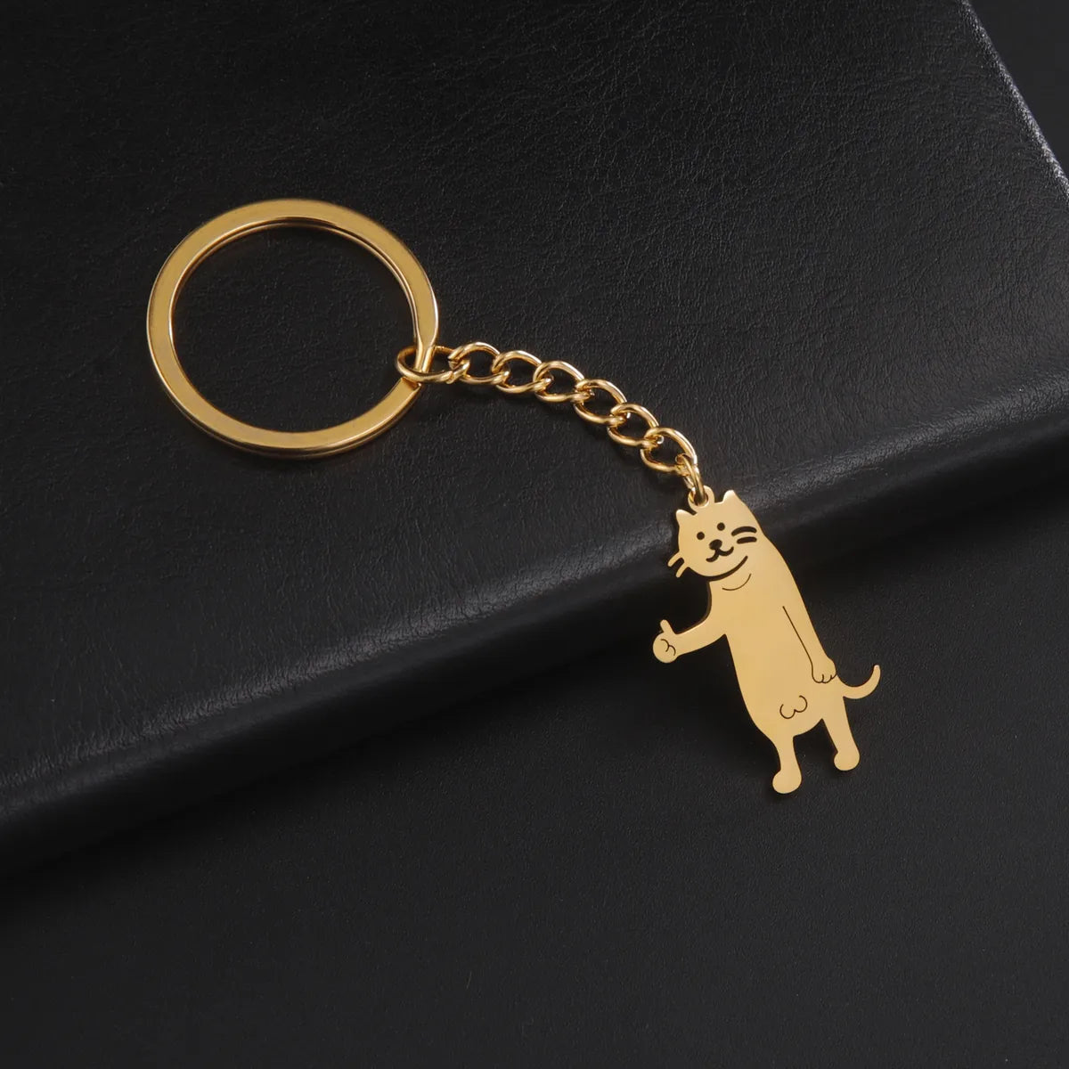 Hot Selling Cartoon Titanium Steel Cut Cute Thumbs-Up Kitten Pendant 304 Material Stainless Steel Key Ring