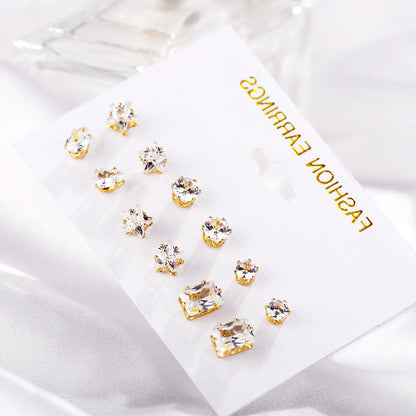 Hot-Selling Geometric Zircon 6 Pairs Of Earrings Set Creative Retro Simple Embedded Diamond Earrings Wholesale Nihaojewelry