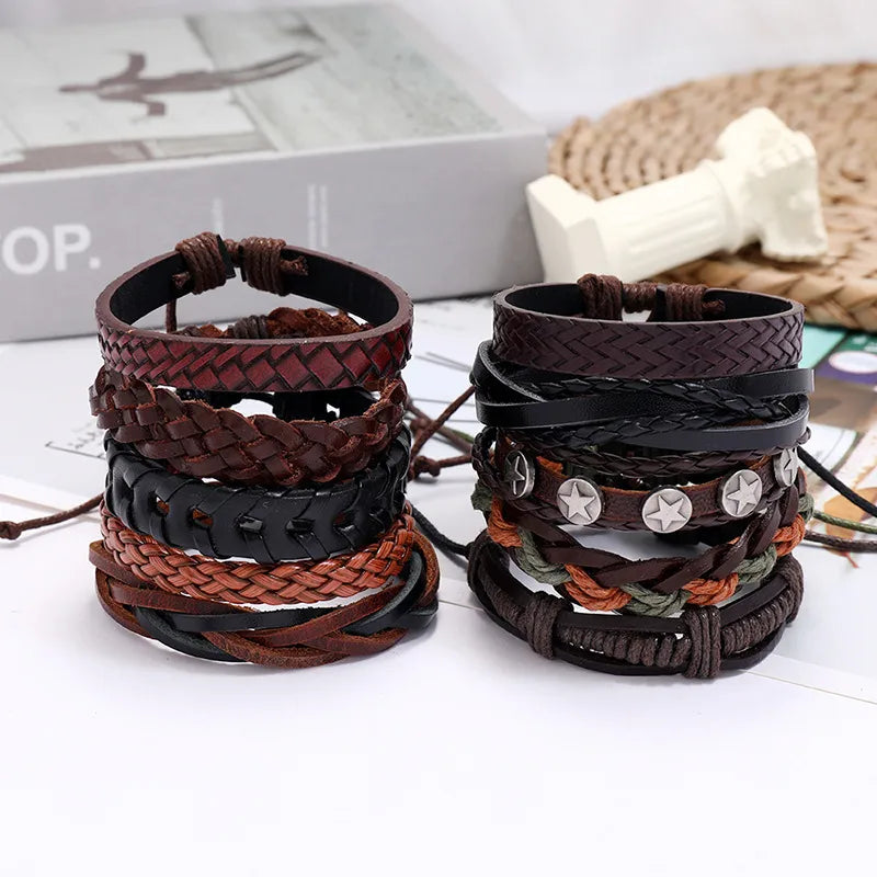 Hot-Selling Men'S Cowhide Retro Multi-Layer Woven Suit Bracelet