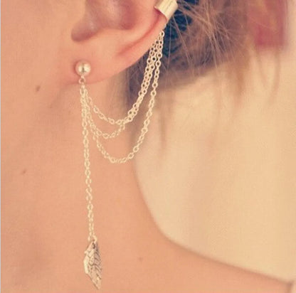 Hot Selling Metal Leaf Tassel Earring Ear Clip Wholesale