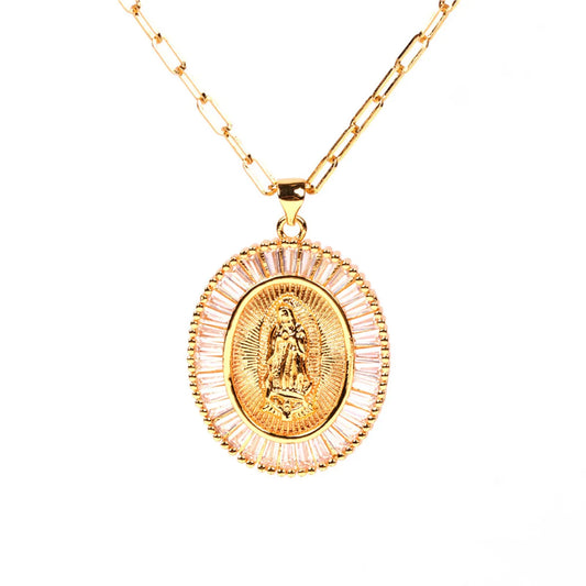 Hot-selling Micro-inlaid Zircon Thick Cable Chain Punk Hip-hop Virgin Mary Necklace