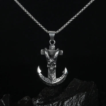 Hot-Selling New Retro Anchor Claw Skull Cross Titanium Steel Men'S Necklace Jewelry Wholesale