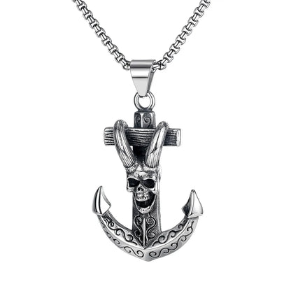 Hot-Selling New Retro Anchor Claw Skull Cross Titanium Steel Men'S Necklace Jewelry Wholesale