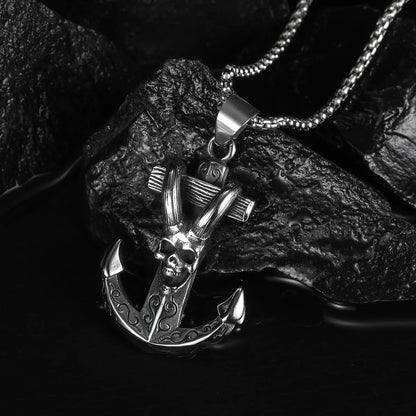 Hot-Selling New Retro Anchor Claw Skull Cross Titanium Steel Men'S Necklace Jewelry Wholesale