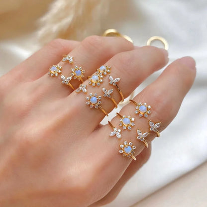 Hot Selling Opal Sunflower Ring Dreamy Simple Sweet Butterfly Open Ring Wholesale Gooddiy